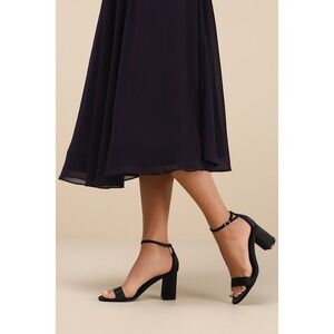 Brand New Lulus Arylee Black Satin Ankle Strap Heels - Size 7.5